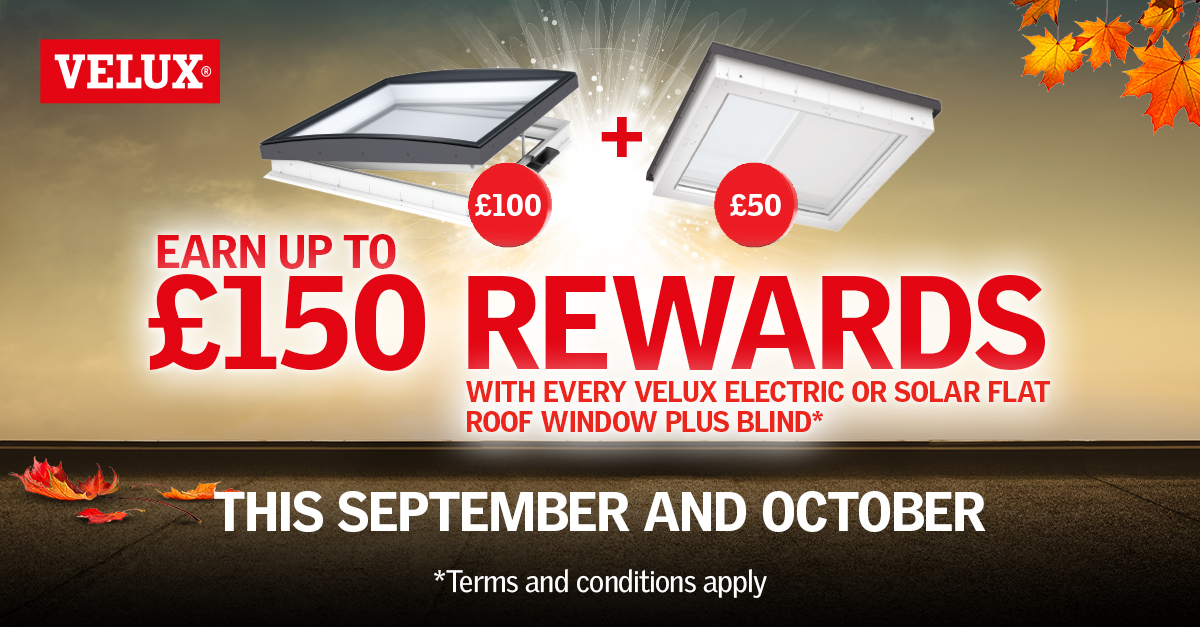 The VELUX promotion is back! Get a big rewards boost and earn up to £150 rewards on every VELUX electric or solar roof window plus blind and shutter!  Visit: markovitz.co.uk