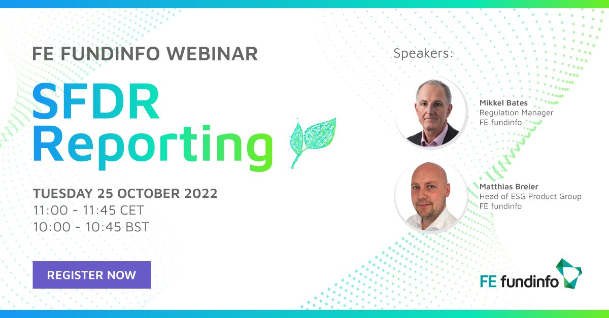 FEfundinfo's tweet photo. Join us next Tuesday for our SFDR Reporting Webinar where our expert speakers provide the latest updates and overview of the upcoming SFDR Level 2 RTS reporting requirements.

➡️Click here to register: https://t.co/xTpWXqtZuF

#FundManagers #AssetOwners #ESG #SFDR https://t.co/dJyR2dg8Rq