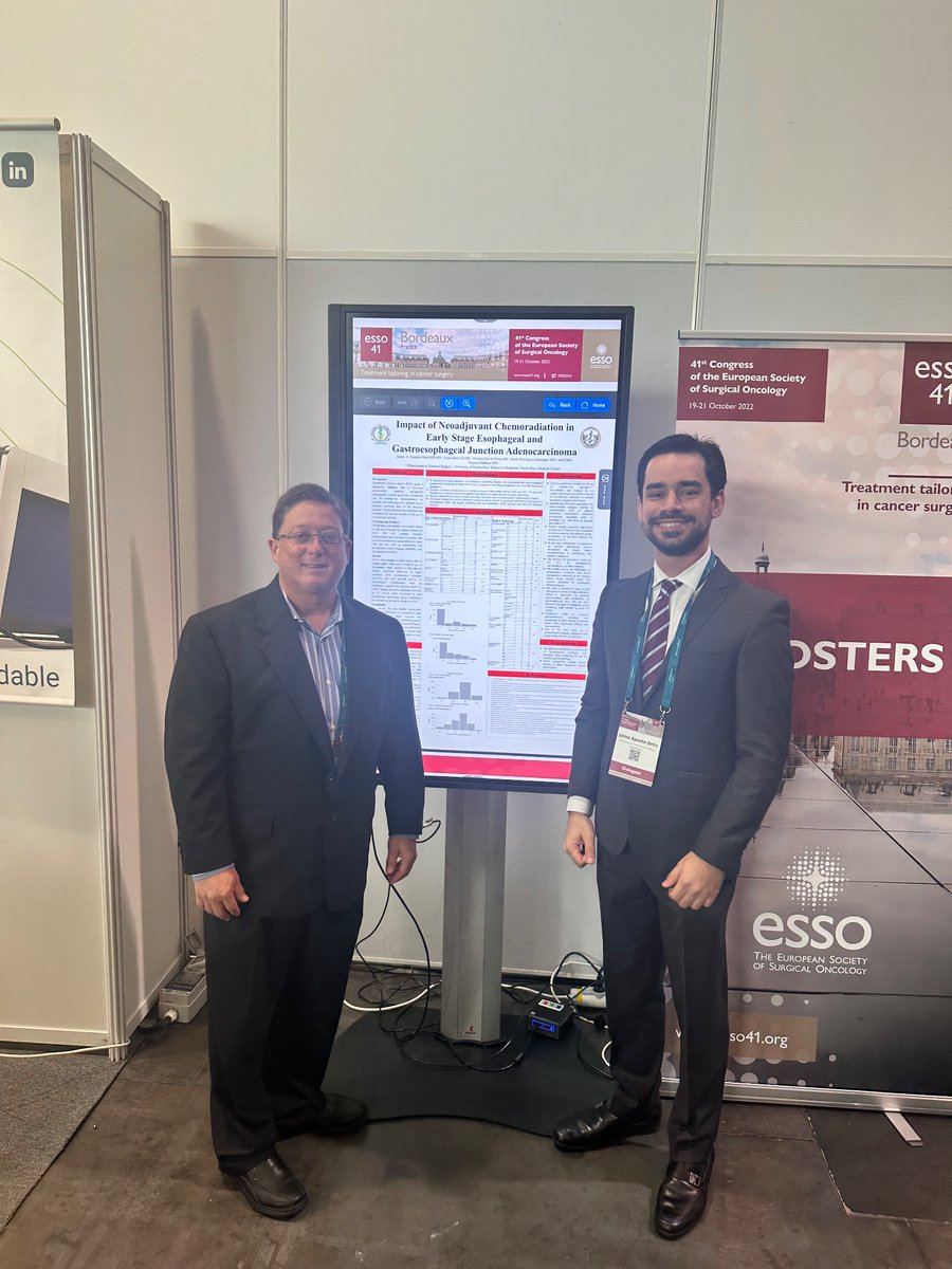 With my mentor & teacher, Dr. Pablo Mojica presenting our research on neoadjuvant radiation on esophageal and gastro-esophageal junction adenocarcinoma at @ESSOnews @UPRGenSurg #ESSO41