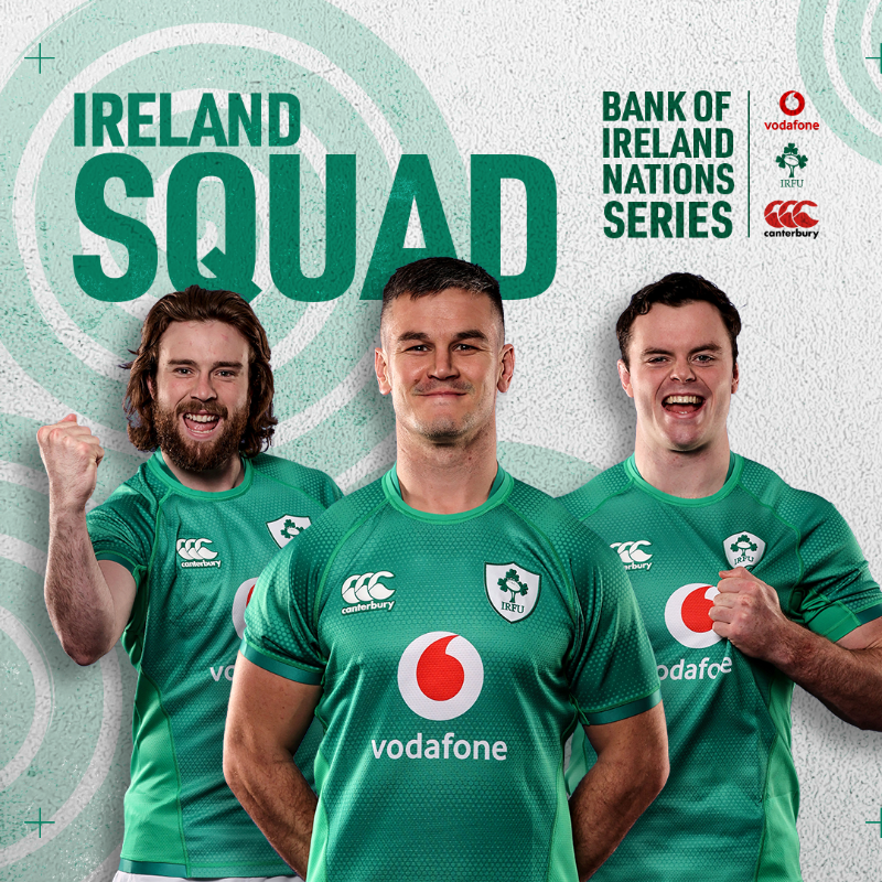 IrishRugby's tweet photo. Introducing your Ireland squad for the upcoming @bankofireland Nations Series at Aviva Stadium! 💪

Head Coach Andy Farrell has also named an additional panel of players for the Ireland 'A' fixture against the All Blacks XV ⬇️

#TeamOfUs | #IrishRugby