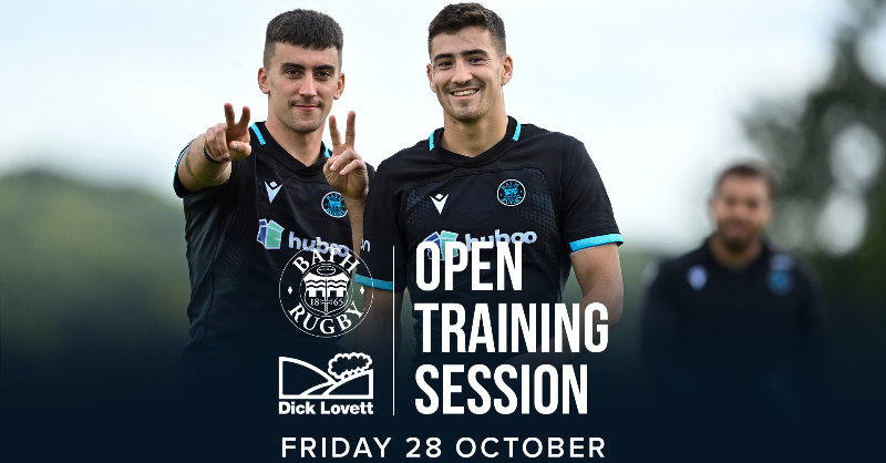BathRugby's tweet photo. End your half term in style at the Rec and join the whole Bath Rugby squad for our 𝐅𝐑𝐄𝐄 𝐎𝐩𝐞𝐧 𝐓𝐫𝐚𝐢𝐧𝐢𝐧𝐠 𝐒𝐞𝐬𝐬𝐢𝐨𝐧 brought to you by @dicklovett! 

🗓 I Friday 28 October
⏰ I 11:00-  13:15
💰 I Absolutely FREE to attend

Want to know more? 👇