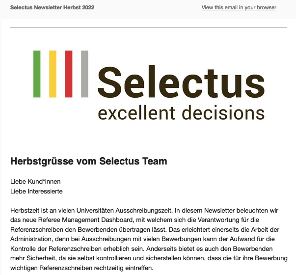 SelectusFaculty's tweet photo. Im aktuellen Selectus Newsletter gibt es mehr Informationen zum neuen Referee Management Dashboard für Bewerbende: https://t.co/VJZgFS5DS2 https://t.co/ZweWAvPBcP
