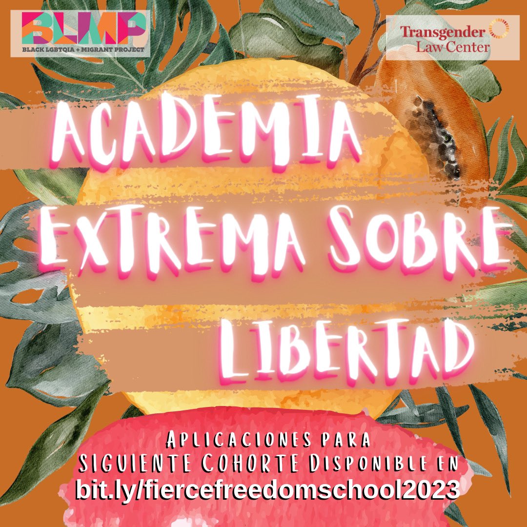 TransLawCenter's tweet photo. TLC + @officialblmp are excited to announce applications for Fierce Freedom School Cohort 3 is OPEN! Deadline: October 28, 2022.

The Fierce Freedom School empowers the leadership of Black trans women and nonbinary trans femmes. https://t.co/X5zGN2vMWy https://t.co/2RNhT2ja2t