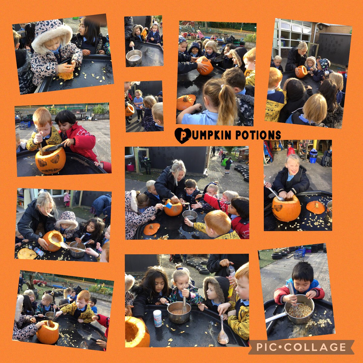 BartonMossCPS's tweet photo. Pumpkin potions in Reception this morning! 🎃
Children investigated the insides of a pumpkin using their hands and different utensils, then we added some magic powder (baking soda) & witches water (vinegar) to make a potion 🧪✨ @missroneill_ #BartonMossScience @SwantonSarah https://t.co/oF8WX1Sn5n