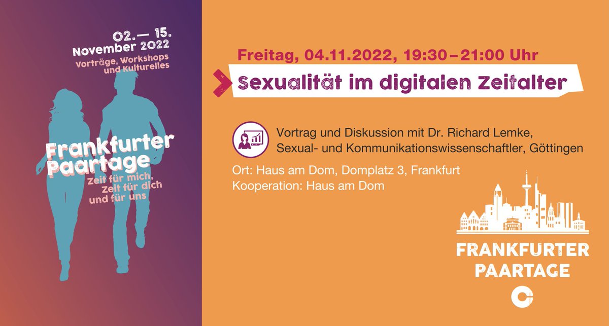 herr_lemke's tweet photo. Save the Date: Am 4. November 2022 geht es im Rahmen der Frankfurter Paartage um "Sexualität im digitalen Zeitalter". Weitere Informationen hier: https://t.co/vkOcf1nt15 https://t.co/KW5zIjV5jq
