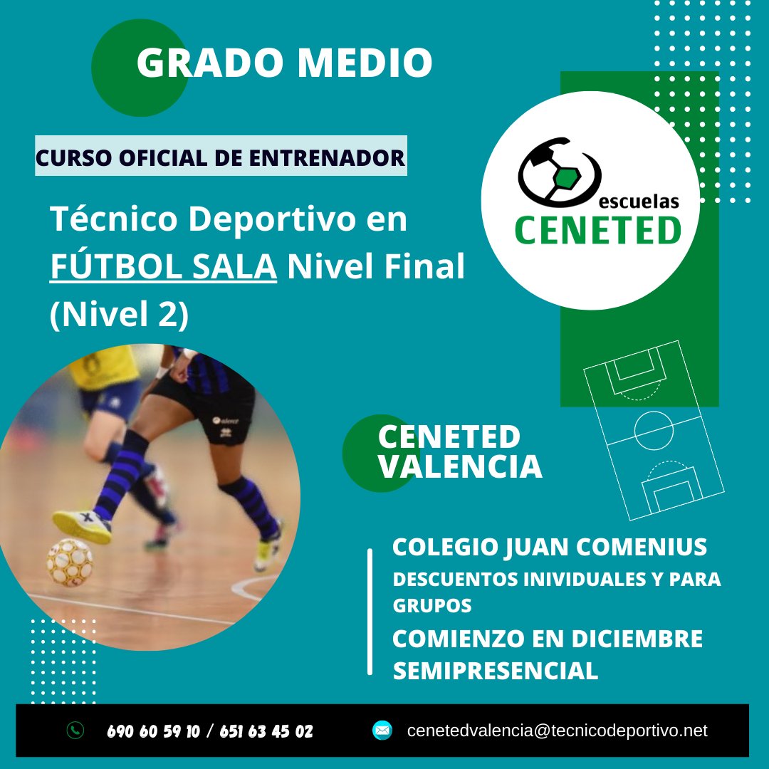 🔥ABRIMOS MATRICULACIÓN NIVEL 2 🔥
<a href="/CENETEDValencia/">CENETEDValencia</a> 
Grado Medio de Técnico Deportivo en Fútbol y Fútbol Sala
Curso Nivel Final (nivel 2)
¡Empezamos en Diciembre!
⬇️⬇️⬇️⬇️⬇️

➕Info: 690 60 59 10 / cenetedvalencia@tecnicodeportivo.net