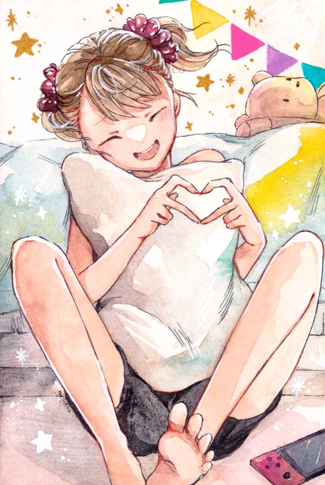 「えへへ」#透明水彩  #watercolorpainting 