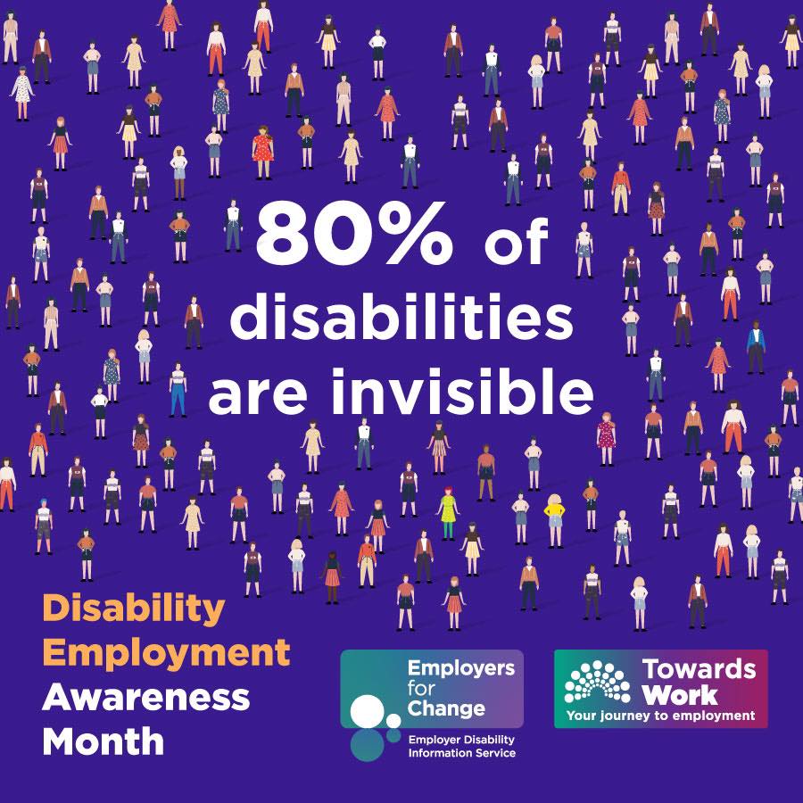 Did you know that 80% of disabilities are invisible?October is all about raising awareness about the prevalence of hidden disabilities which is critical to reducing stigma in the workplace and in everyday life. #DisabilityEmploymentAwarenessMonth