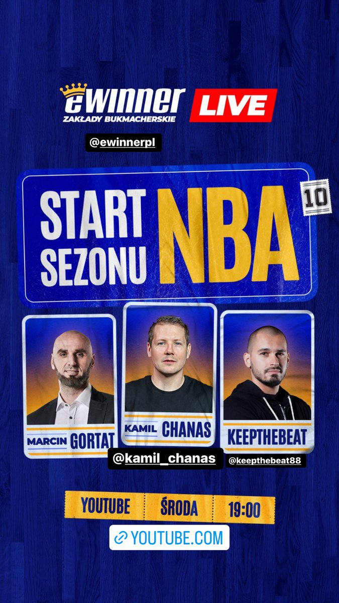 MGortat's tweet photo. Zapraszamy @eWinnerPL live dzisiaj o godzinie 19! 🔥 do wygrania gadżety podpisane przez #porzingisa #kuzme #beala #gafforda
https://t.co/mtdMzogFE7 https://t.co/dq3xF0He2Z