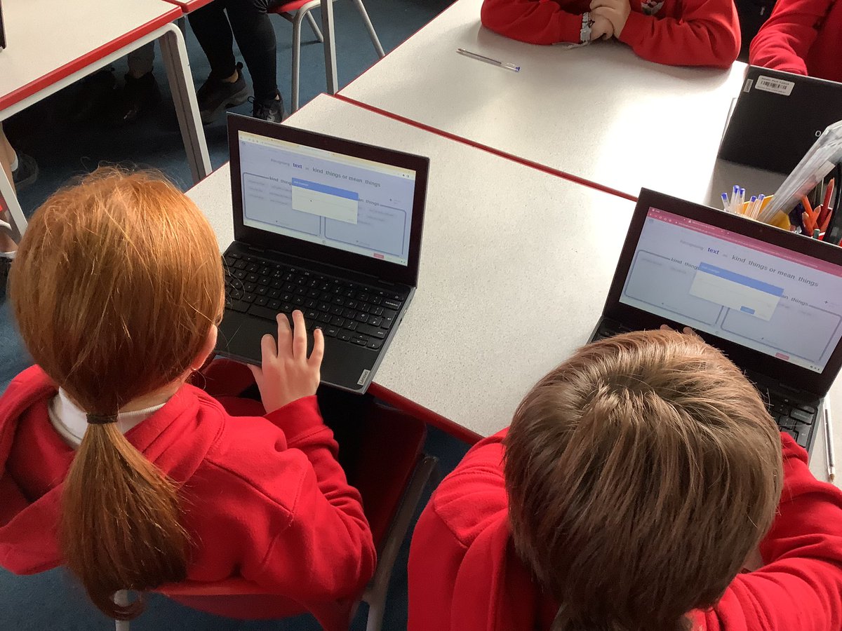 Year 6 are enjoying their morning learning about ‘Machine Learning’ on the chrome books delivered by <a href="/Technocamps/">Technocamps</a>. This session is linked to the play, ‘The Trial of Elgan Jones’ that they saw in Theatr na Nog on their trip.💻⌨️#digitaltechnologies