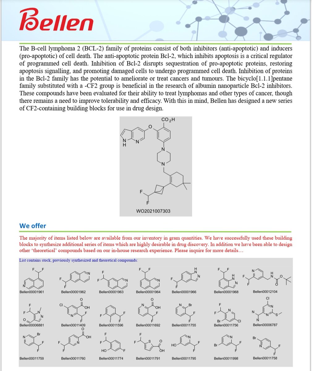 BellenChemistry's tweet photo. We have a new series of CF2-containing building blocks in stock.
For more information please contact sarah.pritchard@bellenchem.com.
#buildingblocks #drugdiscovery #researchanddevelopment #pharmaceutical #medicinalchemistry #biotech #chemicalcompound #heterocyclicchemistry https://t.co/VCehXWVG3W
