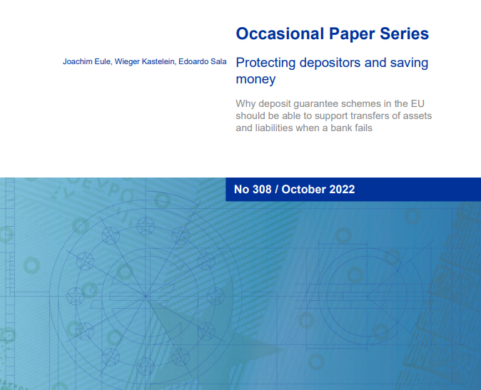EU_SRB's tweet photo. #SRBreads @ecb occasional paper series "Protecting depositors and savings money: Why deposit guarantee schemes in the EU should be able to support transfers of assets and liabilities when a bank fails" by Joachim Eule, Wieger Kastelein and Edoardo Sala
➡️ https://t.co/dSAhtdWe9E https://t.co/SqZ2IOzeBA