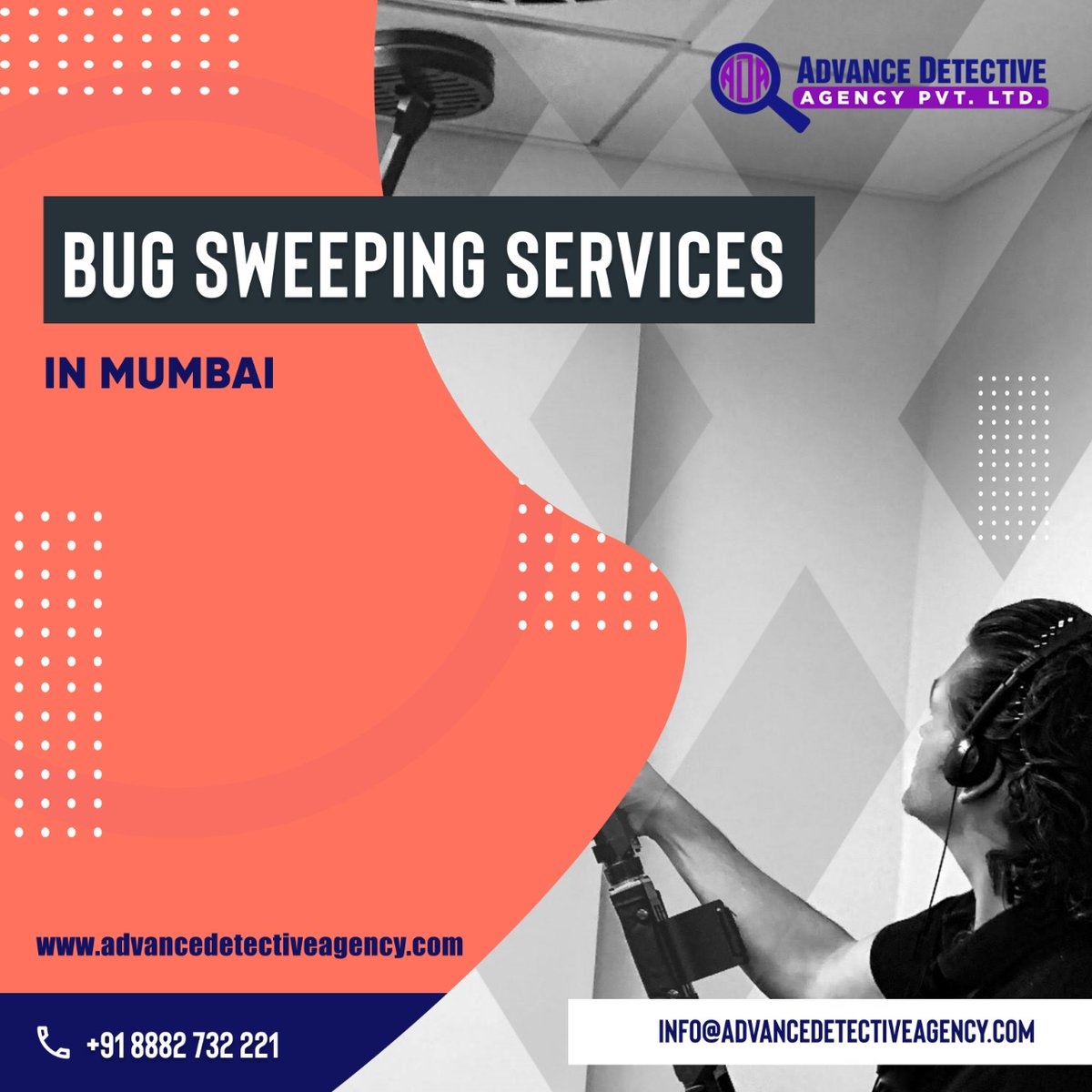 advancedetectiv's tweet photo. At #ADA, We provide the best bug sweeping services.
You should contact us for Professional #BugSweep Services right away, if you suspect:
✓ There is someone watching you.
✓ Your residence has a bug.
Visit Us🌐https://t.co/a1e2eAIWLi
Call Us📞+91 8882732221
#debugging #bugs https://t.co/V9N48Zez5h