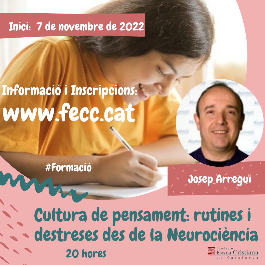jarreguid's tweet photo. Vols saber com potenciar el Pensament a l'aula? Què hauria de saber un docent sobre el cervell de nois, noies i adolescents per regular les emocions i pensar de manera eficaç? Ho pots sabe al curs organitzat amb la FECC que comença el dia 7 de novembre. A cost BONIFICAT https://t.co/jQVuGV7vOC
