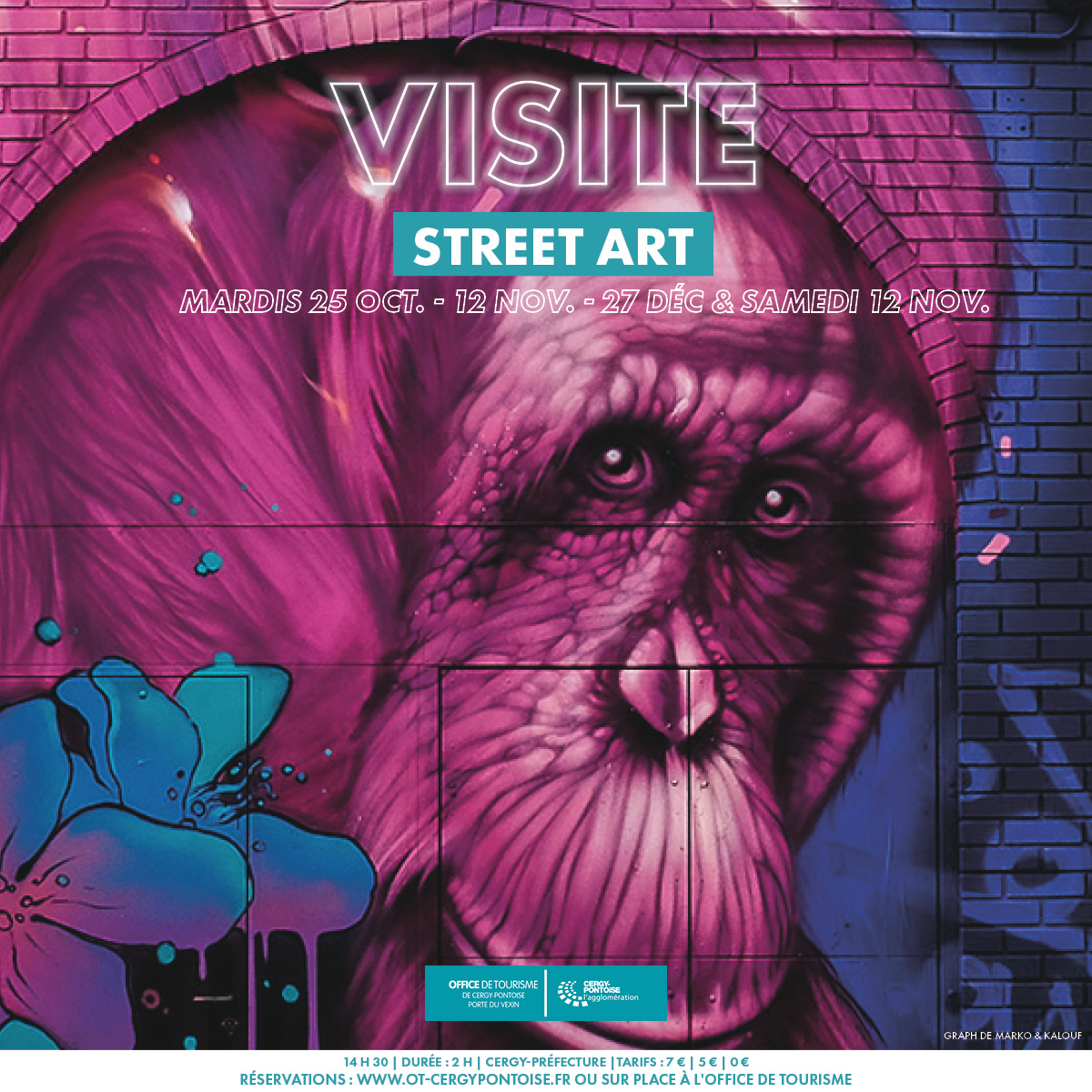 CergyPontoise95's tweet image. L’@OTCergyPontoise propose de découvrir les œuvres #StreetArt du #GrandCentre. Réalisées lors du 2e festival #CAPSAttack, ces fresques sont connues au-delà de #CergyPontoise, comme la fresque Da Queen Bee d'Aéro Urban painter.
Prochaines visites le 25/10, 12/11, 20/12 et 27/12.