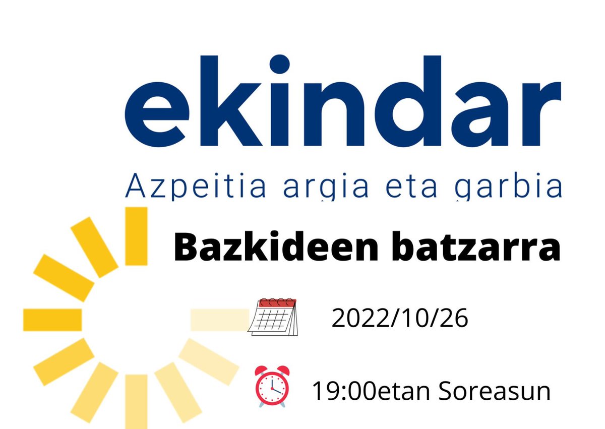 EEkindar's tweet photo. Datorren astean hitzordu garrantzitsua dugu! Bazkideen lehen batzarra egingo dugu; urduri baina ilusioz gaude. Bagoaz geure energia sortzeko bidean aurrera! #Azpeitia #Ekindar #GeureEnergia https://t.co/O4CygZIXEm