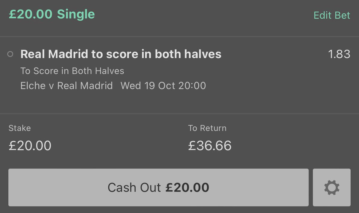 BIGDOGTIPS1's tweet photo. PREMATCH TIP 💰

Spain 🇪🇸 
Elche vs Real Madrid 🏟

Madrid to score in both halves 📊

2 UNITS 🏦

Like and follow if you’re on 💙

#GamblingTwitter #inplay #betting #football https://t.co/4vecxHJ7fW