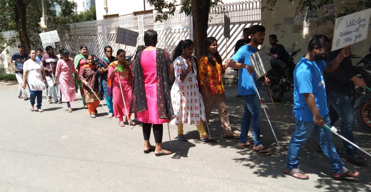 #Awarenesscreation by #MitraJyothi team on occasion of White Cane Safety Day on 15th October 2022!!!
#visuallyimpaired  #Inspiration #Organizationforblind #whitecaneday #disability #Schoolforblind  #personswithdisabilities  #ngo  #Blindness #Inclusion #Accessibility