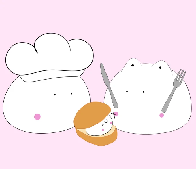 こんばんは週も半ばですね～お疲れ様ですもちねこお菓子実食 修正絵「いただきます」#イラスト 
