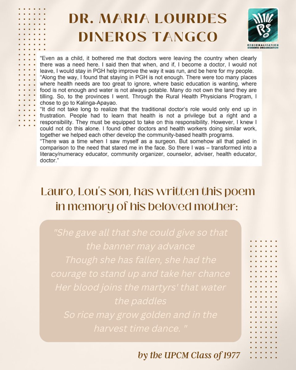 RsoUpmed's tweet photo. RSO invites the UPCM currently-enrolled LU3-LU7 students to participate and reflect on our why’s and mission to serve the underserved through taking inspiration in Dr. Lou Tangco’s words and life. 

We look forward to your participation! (2) https://t.co/NllzYxApDl