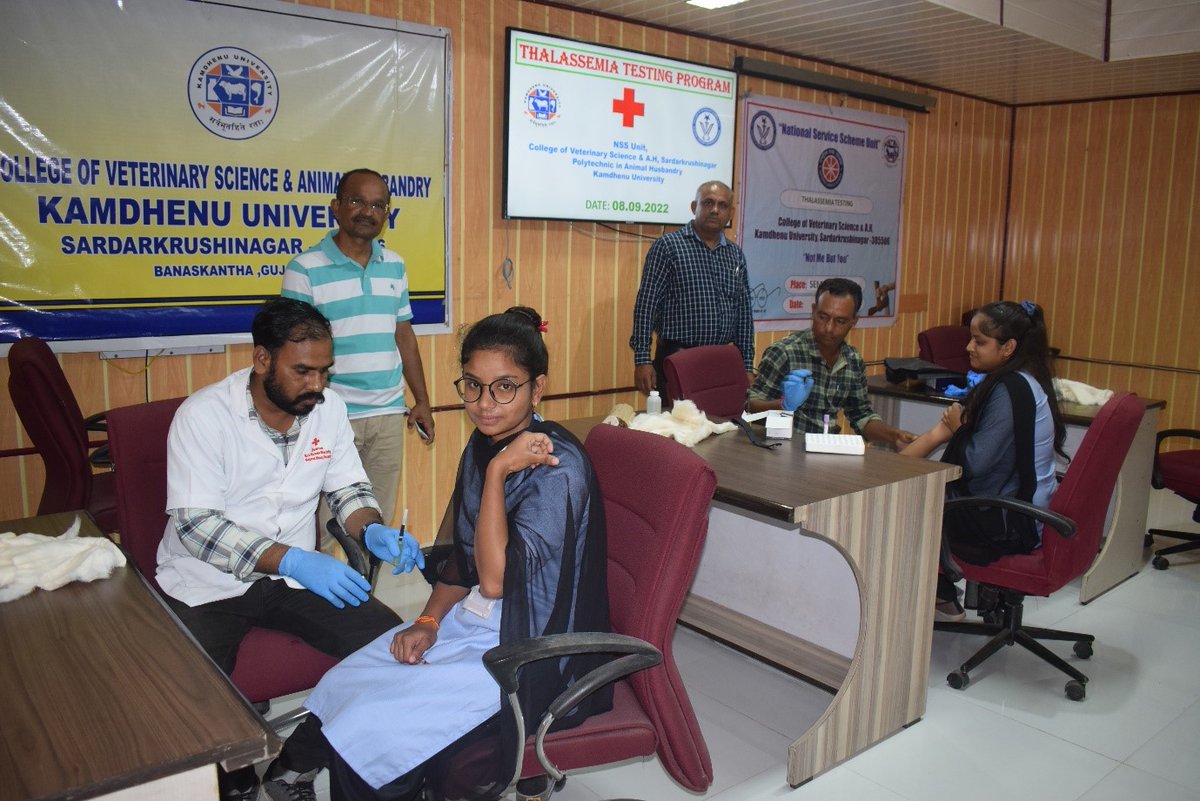 National Service Scheme Unit, College of Veterinary Science &amp; A.H., Sardarkrushinagar, Kamdhenu University and NSS Unit, Polytechnic in Animal Husbandry, Sardarkrushinagar organized a “Thalassemia Awareness cum Testing Programme” on 8th September, 2022