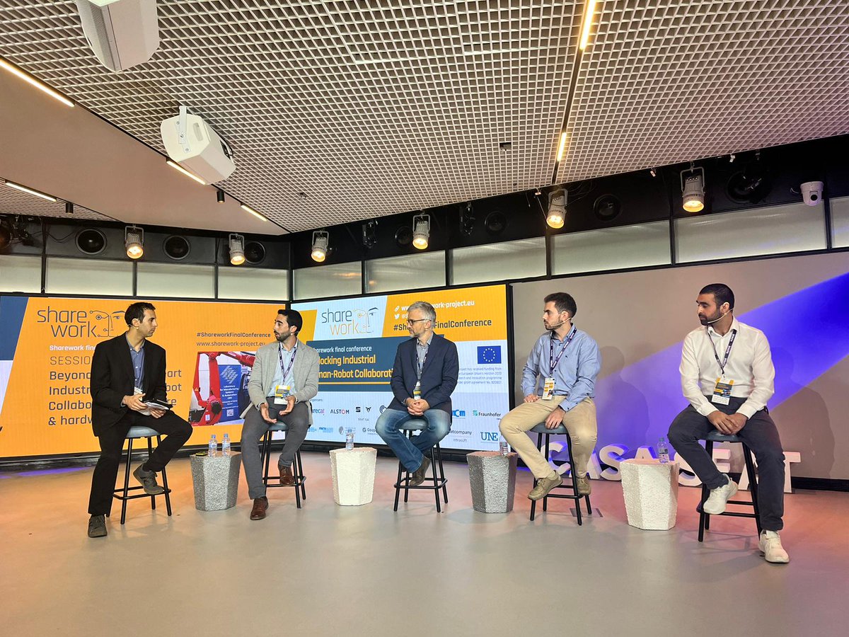 joguco's tweet image. Very good thoughts for new challenges and barriers to overcome regarding #cobots Round table moderated by @jpgovi @Sharework_EU @Eurecat_news @LMSUPATRAS @Fraunhofer_IWU @StiimaCNR @EFFRA_Live #sharework