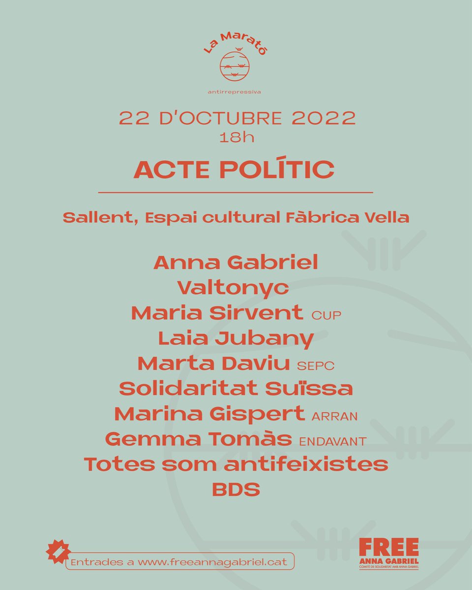 freeannagabriel's tweet photo. El 22 d'octubre a Sallent viurem un acte especial. Després de quasi 5 anys d'exili, podrem retrobar l'Anna als carrers de Sallent. ✊

#ActePolític a les 18h
Sallent, Espai Cultural la Fàbrica Vella https://t.co/EJtWrrYbNb