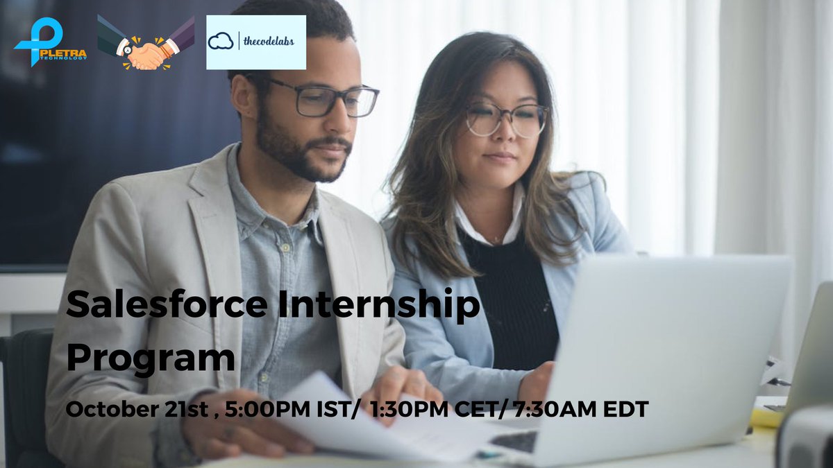 Pletratech1's tweet image. PletraTech proud to collaborate with theCodeLabs to launch an internship program for energetic and talented candidates (2020 pass out onwards Candidates) in partnership with theCodeLabs.

Register here to attend this session bit.ly/3dPk8Vw

#pletra #sfdctraining