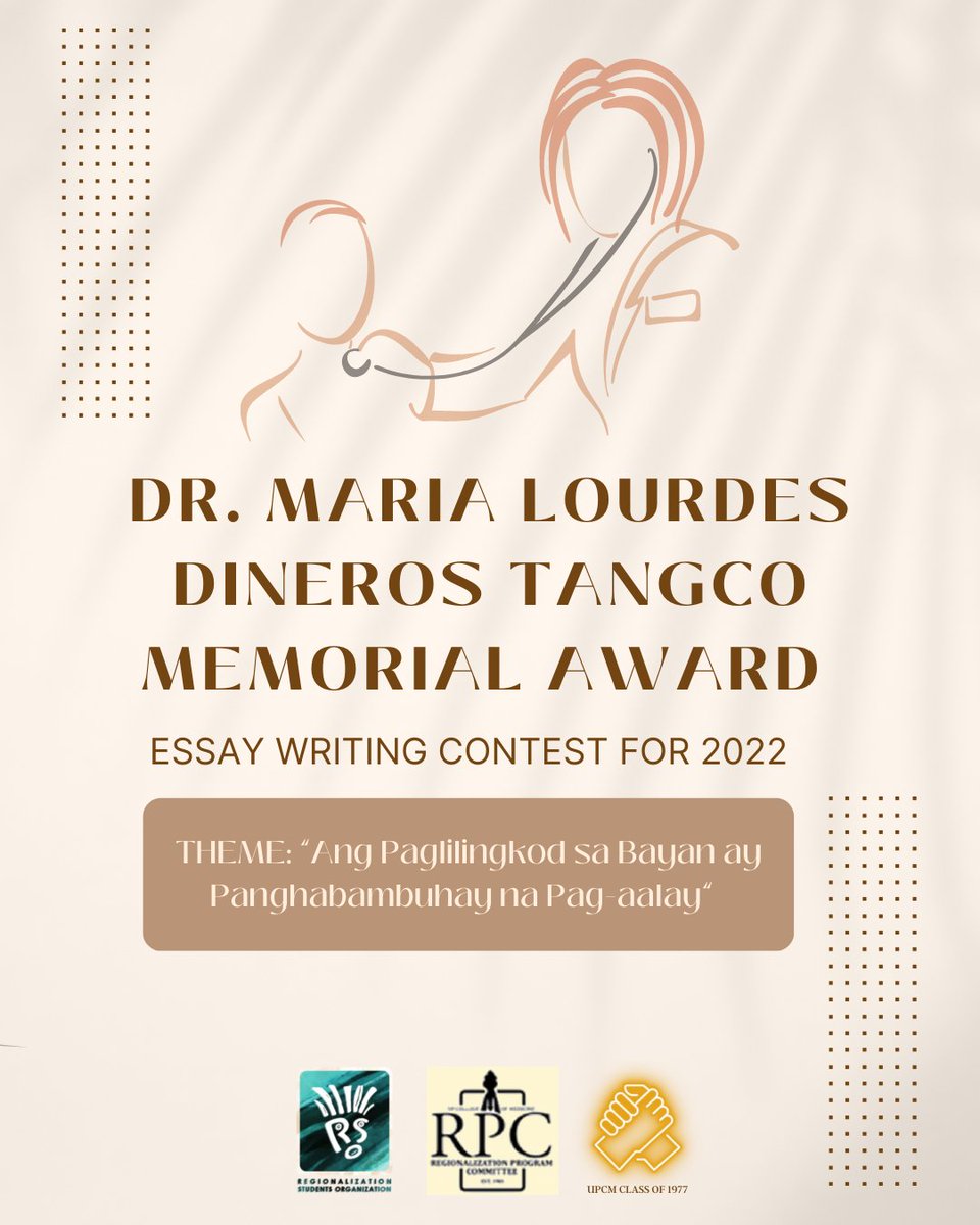 RsoUpmed's tweet photo. RSO invites the UPCM currently-enrolled LU3-LU7 students to participate and reflect on our why’s and mission to serve the underserved through taking inspiration in Dr. Lou Tangco’s words and life. 

We look forward to your participation! (1) https://t.co/4eJ9uj2U2F