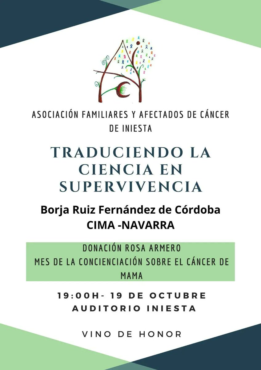Adh_AND_met's tweet photo. Con motivo del #DiaInternacionalContraElCancerDeMama, hoy @borjaruiz55 del @CIMA_unav dará una charla "Traduciendo la ciencia en supervivencia" en el auditorio de @AytoIniesta #cancersurvivor  #cancermama https://t.co/jVQNv1rm6k https://t.co/gwKJeLgyqh