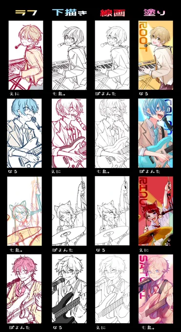 企画主ぽよんた(@ poyo_f6)
えに 🎠(@ a2ya2y)
七島。 (@ nnnnsm29)

素敵な企画に参加させてくれてありがとうございました!✨
普段好きで見てる皆様方のあられもない姿のイラストを拝見させていただいて貴重な体験させていただきました☺️

工程はこちらになります! 
