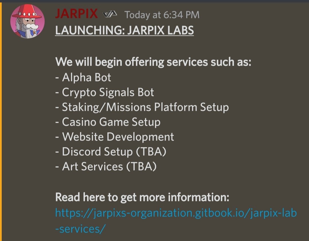 We are now launching JARPIX LABS! This is part of the initiative to help other communities in the space! To find out more, checkout this website.
jarpixs-organization.gitbook.io/jarpix-lab-ser…