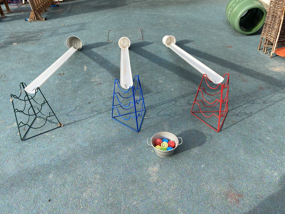 ElleRowe9's tweet photo. Extending from my previous activity! Using balls and gutters with our newest sounds on them. The children loved this and engaged all morning! #phonics #eytagteam #earlyyears https://t.co/xj4or9K87R