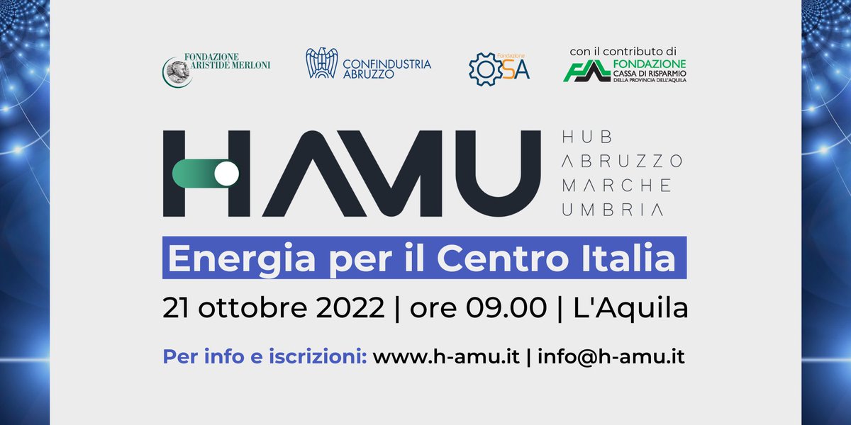 #HAMU | 𝗘𝗡𝗘𝗥𝗚𝗜𝗔 𝗣𝗘𝗥 𝗜𝗟 𝗖𝗘𝗡𝗧𝗥𝗢 𝗜𝗧𝗔𝗟𝗜𝗔 | #Abruzzo, #Marche e #Umbria possono sfruttare le caratteristiche del #territorio per affrontare la #crisienergetica? Quali sono le strategie vincenti? Fare rete può aiutare?

Scopri di più ▶️ bit.ly/HAMU21ottobre