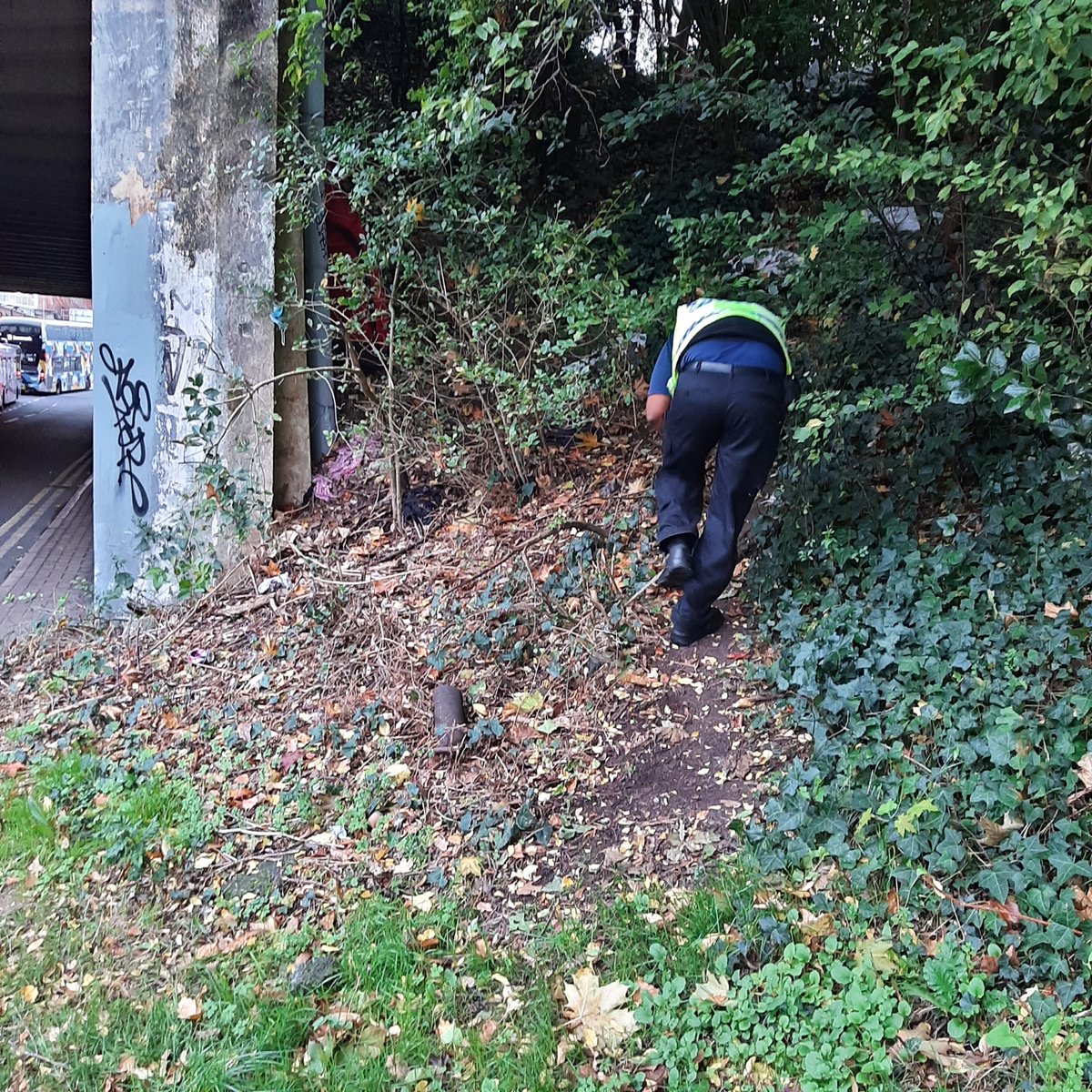 Pcso Harold have been conducting Hi Vis patrols in and Out the train/bus station, Asda today as part of business crime awareness week of action. Reports have been made about people staying in tents in the bushes. Emptied tents. Located