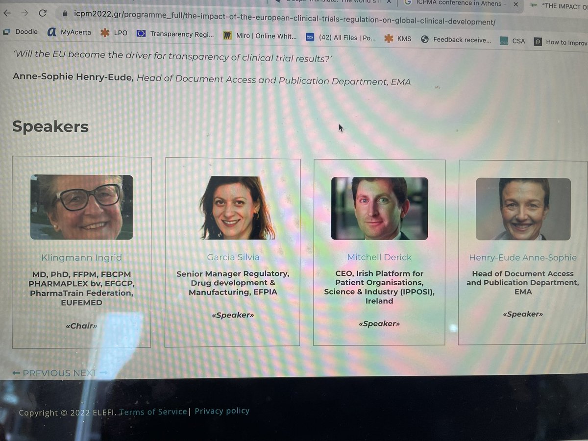 I am speaking at 20th <a href="/ICPM/">Mauro Matos Rocha</a> followed by a round table discussion on “Impact  of the EU CTR 536/2014 on global clinical development” ✅ Ingrid Klingmann, Chair <a href="/EFGCP/">EFGCP</a> ✅ Derick Mitchell, CEO <a href="/IPPOSI/">IPPOSI</a> ✅ Anne-Sophie Henry-Eude, EMA <a href="/efpia/">EFPIA</a>