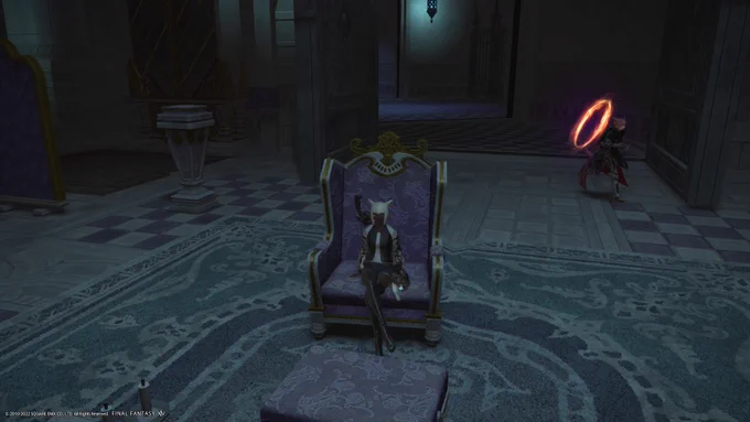 FF14、シラディハ水道の報酬は周回しないといけないらしいので、入れ替わりにログインしてきたカンパニーメンバーとさらに続けてみる!道中の椅子は座らないと気がすまない自分だった。無事にキラキラなエモートをゲット!  #PS4share 