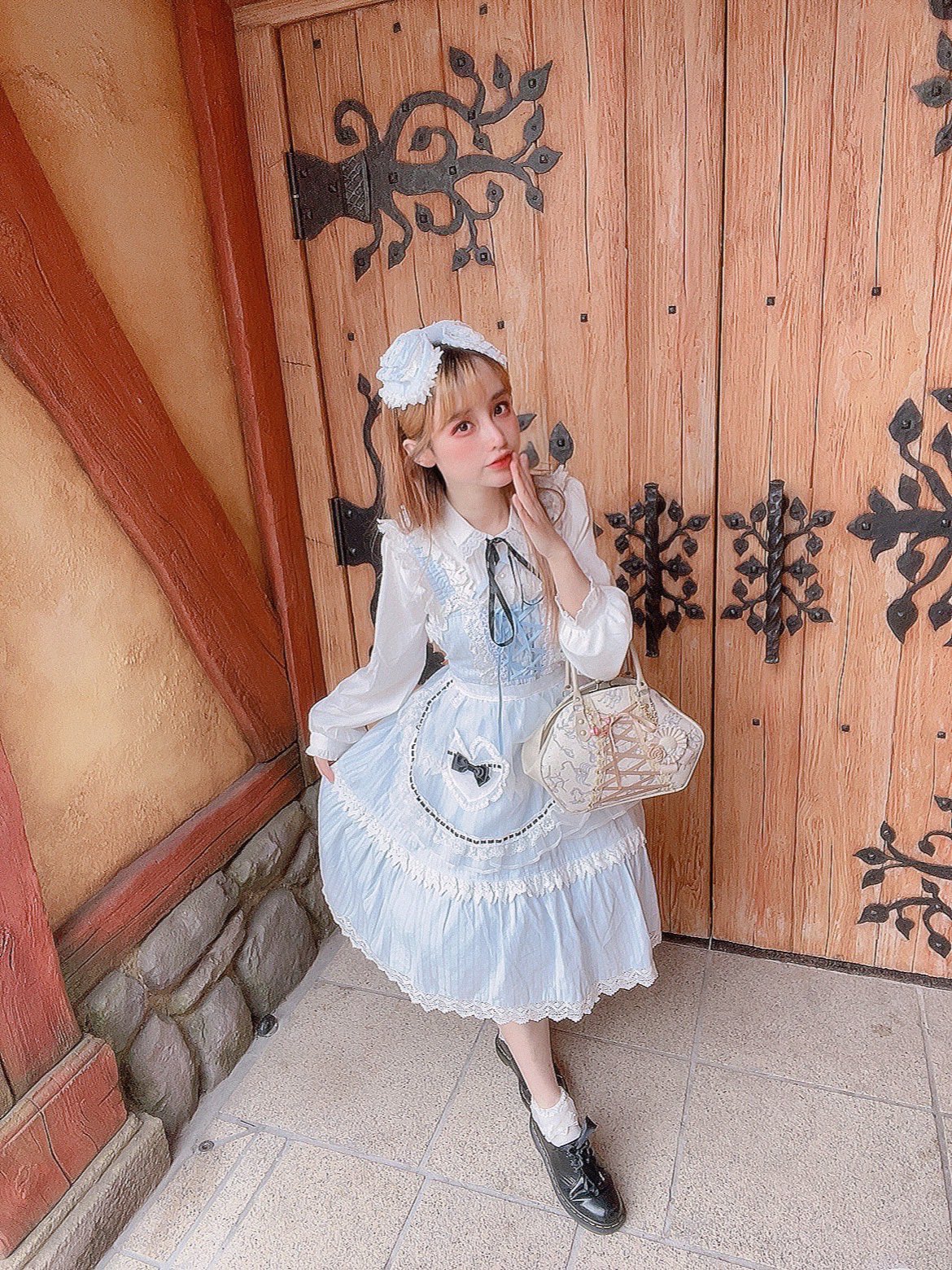 黒のアリスのティーパーティー柄ワンピースとエプロンセット Materiaisjr Com Br