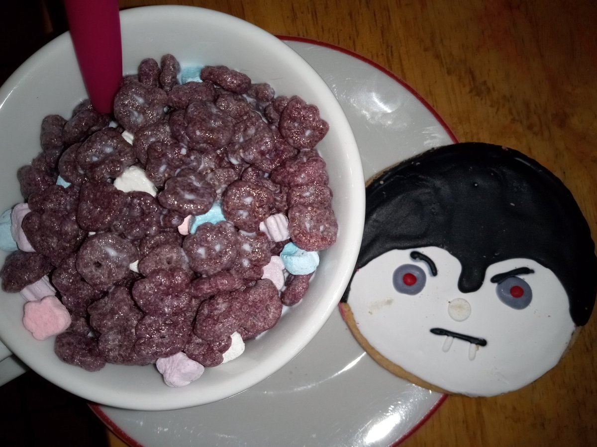So.... I was about to enjoy a small bowl of "Boo Berry" cereal... But my cookie DID NOT approve... 😲