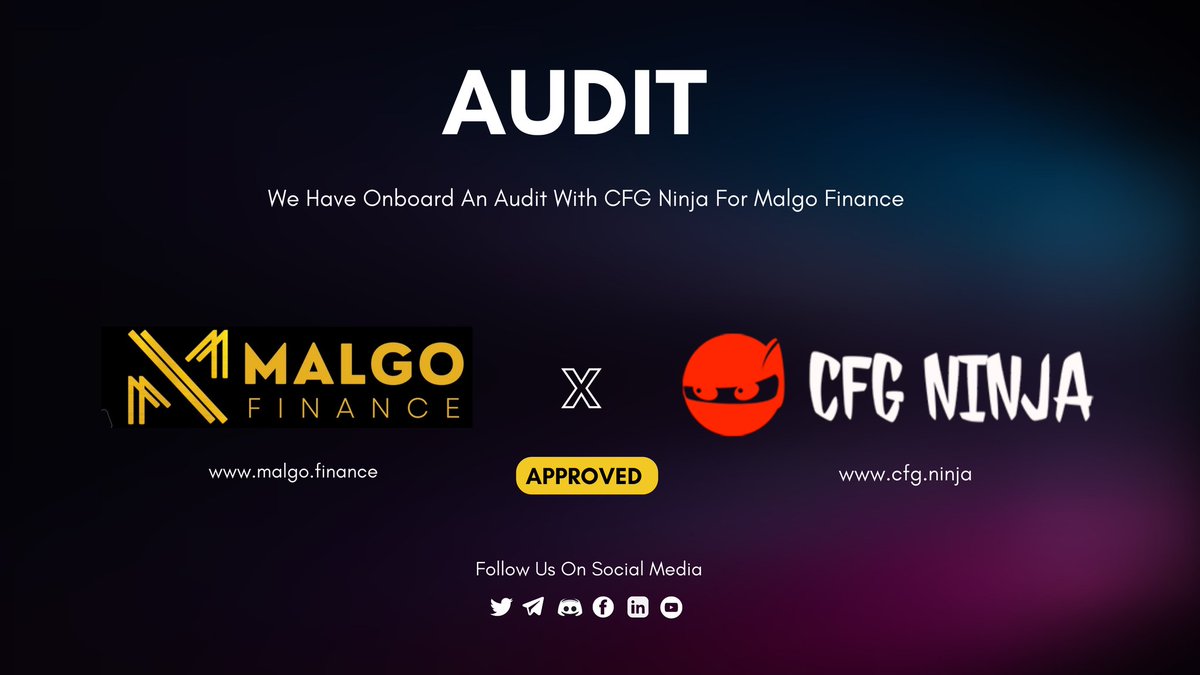 Official Announcement 📣 

Dear Malgo Finance Community!!

It's our pleasure to announce the #Audit of #MGXG Smart Contract had been done by #CFG #Ninja

Thank you so much for your support! <a href="/CfgNinja/">CFG NINJA</a>

Audit Report-  github.com/CFG-NINJA/audi…

#MGXG #Exchange #NFT #DefiWallet #BTC