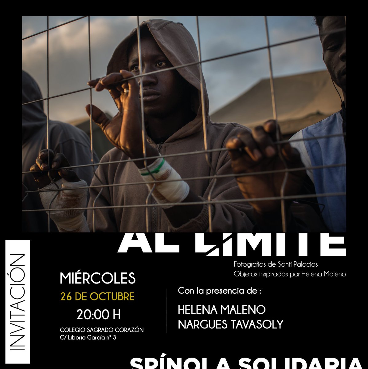 SP_Solidaria's tweet photo. 📆El próximo miércoles, #26Octubre, a las 20h inauguramos la exposición #AlLímite con fotos de @SantiPalacios en el @EsclavasLiborio Contaremos con @HelenaMaleno y Nargues Tavasoly. Te esperamos! https://t.co/oFGuanD3rQ