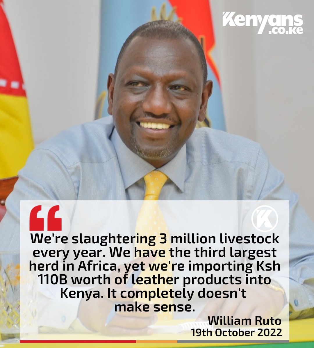 We're slaughtering 3 million livestock every year yet we're importing Ksh 110B worth of leather products - President Ruto
