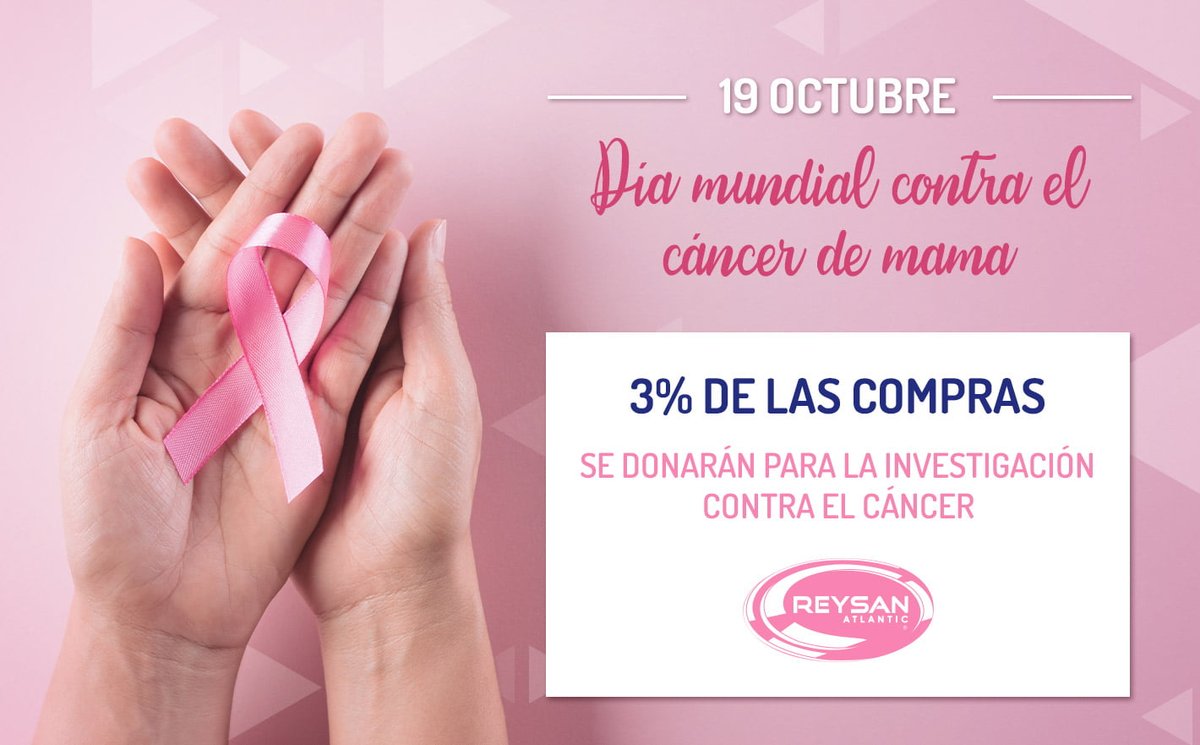 ReysanAtlantic's tweet photo. Desde Reysan, queremos solidarizarnos y hacernos partícipes de esta campaña donando el 3% de las ventas de hoy para la investigación del cáncer de mama.

Más información: https://t.co/jgiuAf59ok https://t.co/VfzGVGQ0er