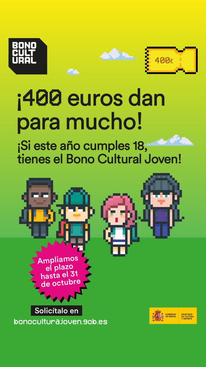 JSAnoverdeTajo's tweet photo. ¿Cumples 18 años? El Gobierno de España pone en marcha el Bono Cultural Joven dotado de 400€ para emplear en cultura. 
Solicítalo en: https://t.co/HGrAVdZab6 https://t.co/s2FkUYv6Y2
