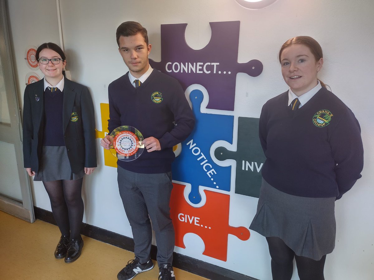 cranacollege's tweet photo. The student Wellbeing Team with their Cycle Against Suicide Award for the third year running. Congratulations and well done ๐ Thanks to Ms McConalogue for coordinating. #Wellbeing @CycleAgainstSuicide @DonegalETB https://t.co/MM0cSs6qNP