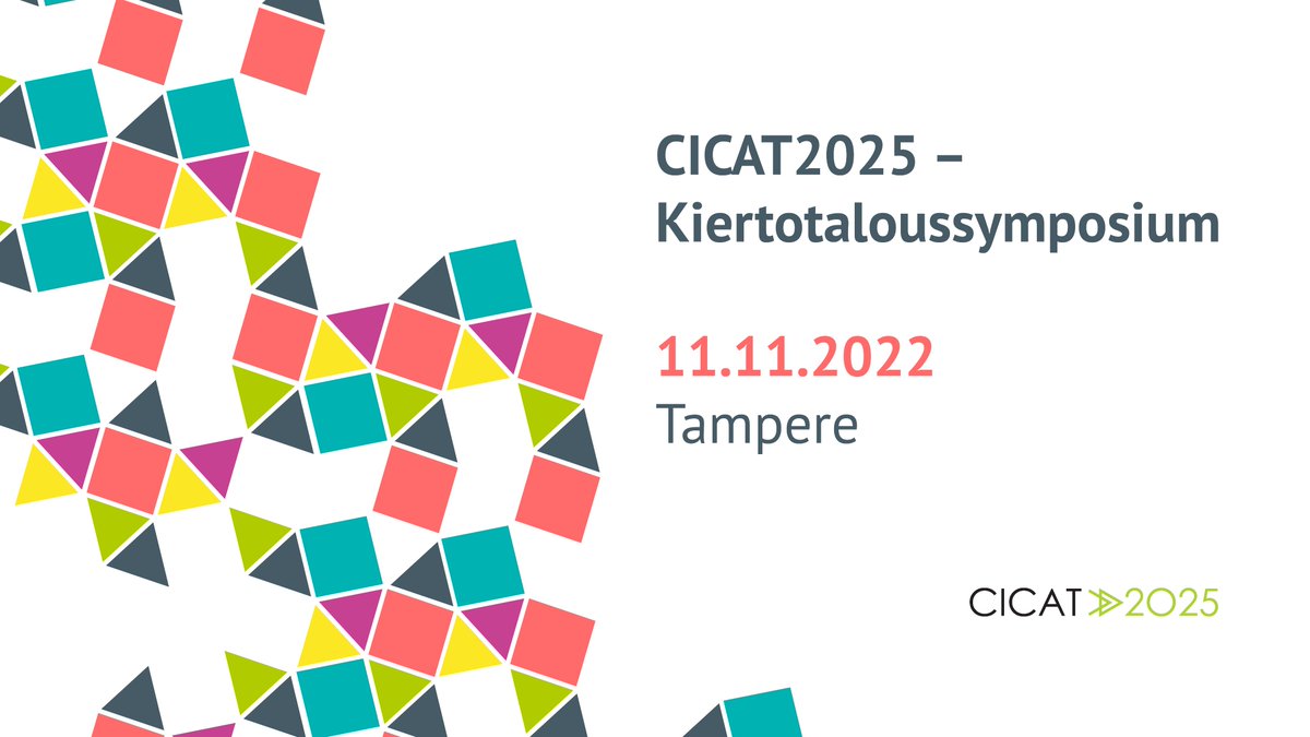 Miten pidämme Suomen kiertotalouden aallonharjalla?
CICAT2025 – Kiertotaloussymposium järjestetään hybriditapahtumana Tampereen yliopistolla &amp; verkossa 11.11. klo 10–18.
Ilmoittautuminen 31.10. mennessä &amp; lisätiedot:
cicat2025.turkuamk.fi/fi/symposium/ 
Lämpimästi tervetuloa!

#kiertotalous