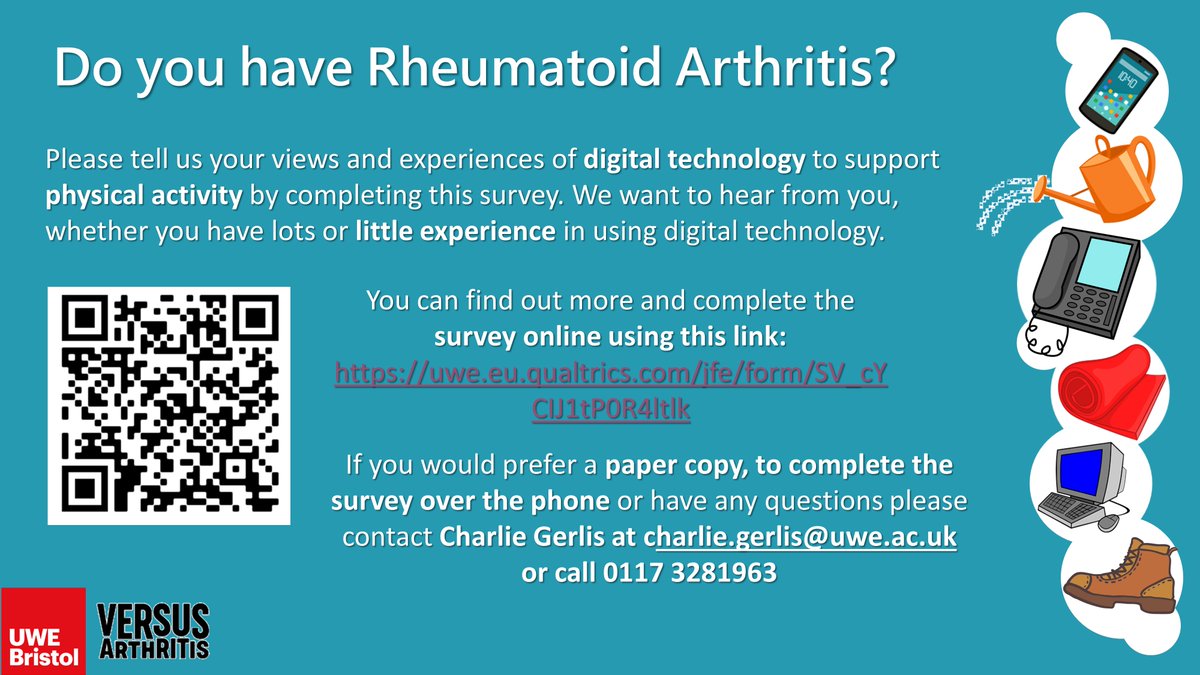 CharlieGerlis's tweet photo. @CHCR_UWE @DacreJane @DrAiLynTan @RA_HealthUnion @rajsengupta @Robsonjo4 @chriswincup @ElenaNikiUK @BristolHealthP @ARC_West @RheumPT_MACP We are also interested in your views if you have rheumatoid arthritis. @VersusArthritis https://t.co/EFPaHqqBuz