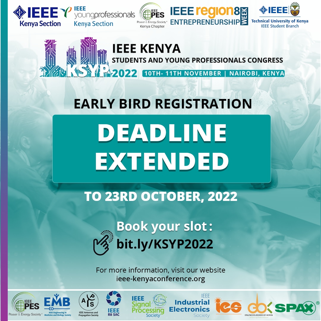 The Next Month shall be a good time for All Students in the country and beyond. The <a href="/IEEEorg/">IEEE</a> , <a href="/ComputerSociety/">IEEE Computer Society</a> ,<a href="/ComSoc/">IEEE ComSoc</a> ,<a href="/ieee_pes/">IEEE Power & Energy Society</a> have organized a conspicuous event on 10th and 11th, November, 2022 at the <a href="/ThePanariHotel/">The Panari Group</a> .

Welcome All.
Book your slot: bit.ly/KSYP2022.