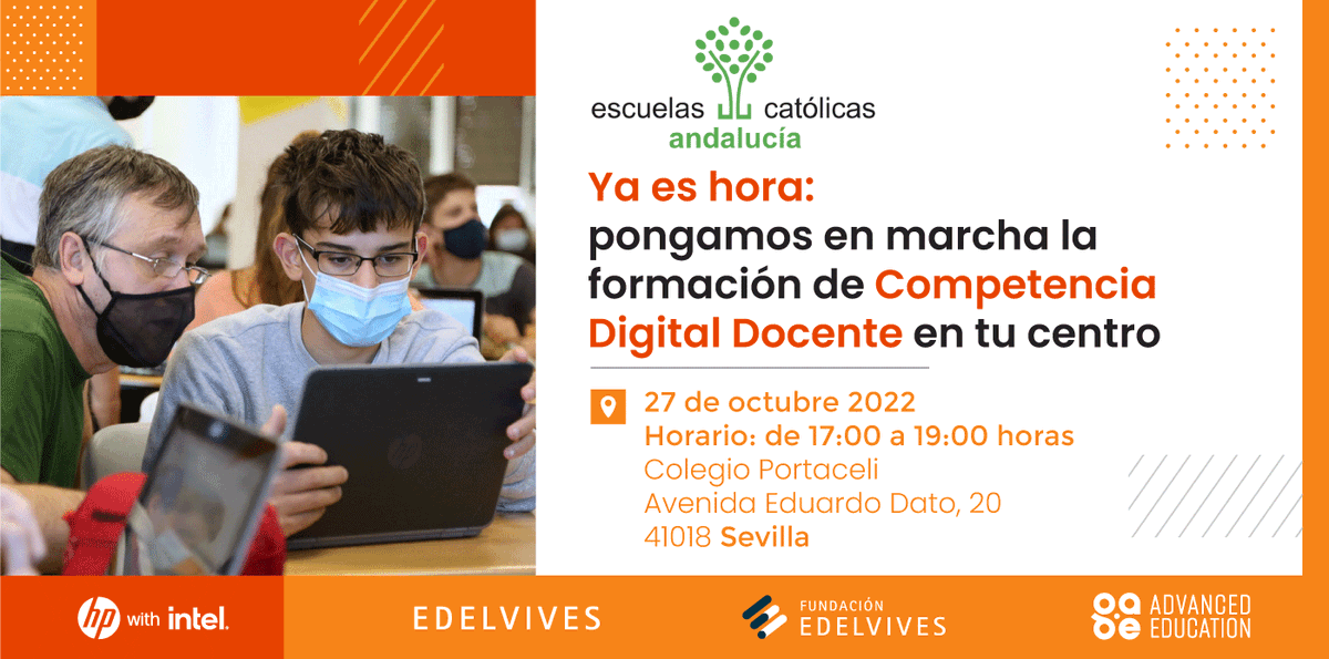 EC_Andalucia's tweet photo. 💻 FORMACIÓN | Competencia digital docente
👉 Jornadas con @Grupo_AEd y @Edelvives
para ayudar a los centros a alcanzar el objetivo que solicitan alumnos y exige la Administración.
📆 Sevilla, 27 - octubre.
📆 Granada, 3 - noviembre.
⏰ De 17.00 a 19.00.
https://t.co/B3vSASutww https://t.co/Vdc59h2zbQ
