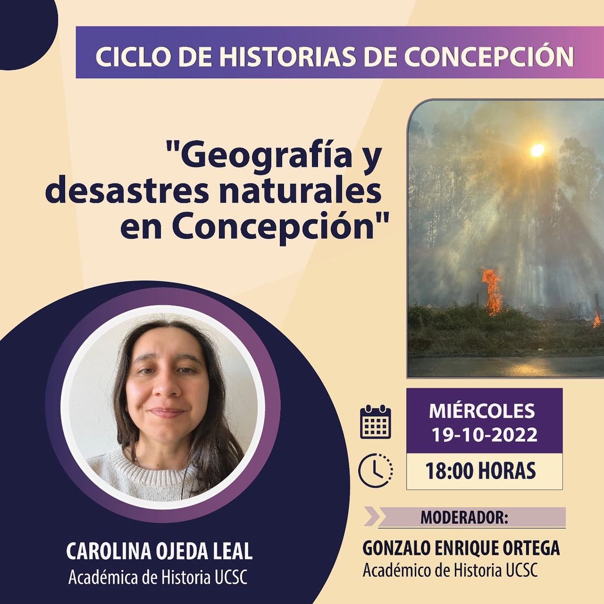 GHConce's tweet photo. “GEOGRAFÍA Y DESASTRES NATURALES EN CONCEPCIÓN”
Tercera charla del ciclo "Historias de Concepción" a cargo de la académica del Departamento de Historia y Geografía de la UCSC, Dra(c) Carolina Ojeda Leal. 

🗓️ Miércoles 19 de octubre
⏰ 18:00 hrs.
📍Plaza de la Historia, GHC. https://t.co/K0e8imw6hJ